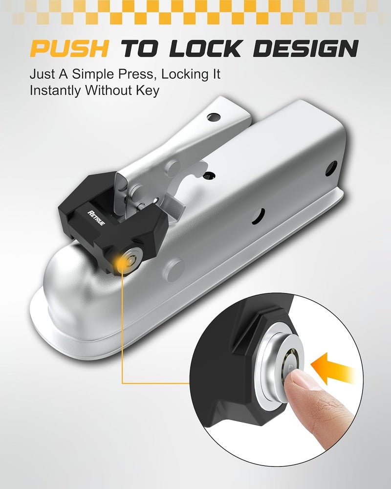 RETRUE Cyber Lock™ Heavy Duty Trailer Coupler Lock, Upgraded Trailer Lock with Extra Wide 1.2" Span & 1/4" Diameter, Anti-Theft Tongue Locks for RVs, Boats,Trucks –Tow Hitch Security Accessory-Black - Image 3